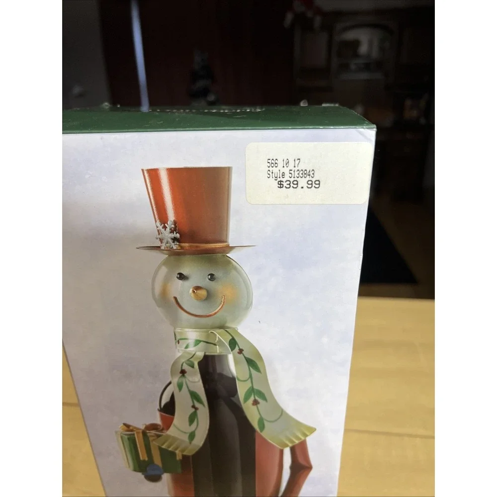 Pfaltzgraff Winterberry Metal Snowman Wine Bottle Holder & Box Christmas Holiday